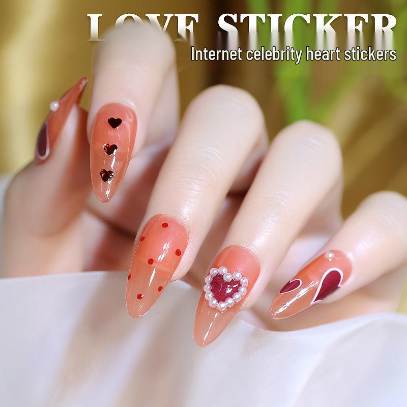 Little Red Book Heart Nail Stickers: Cute Red & Black Heart-Shaped, Wearable, Thin & Transparent Japanese Nail Decals