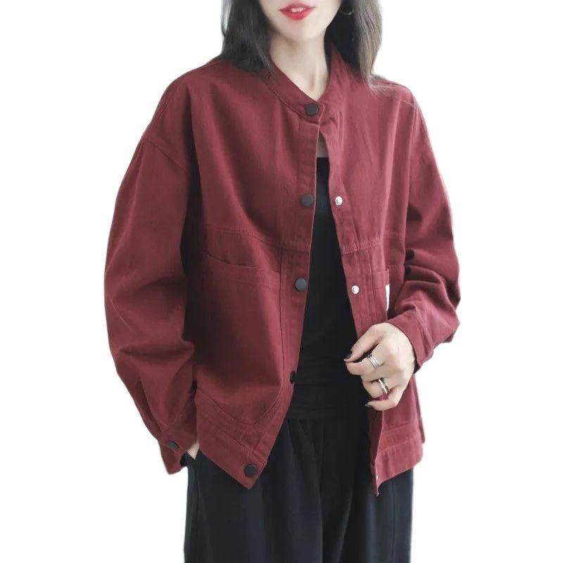 Frühling Herbst Mantel Reine Baumwolle Einfarbig Jacke für Damen Retro Locker Vielseitig Mode Große Tasche Mantel Femal