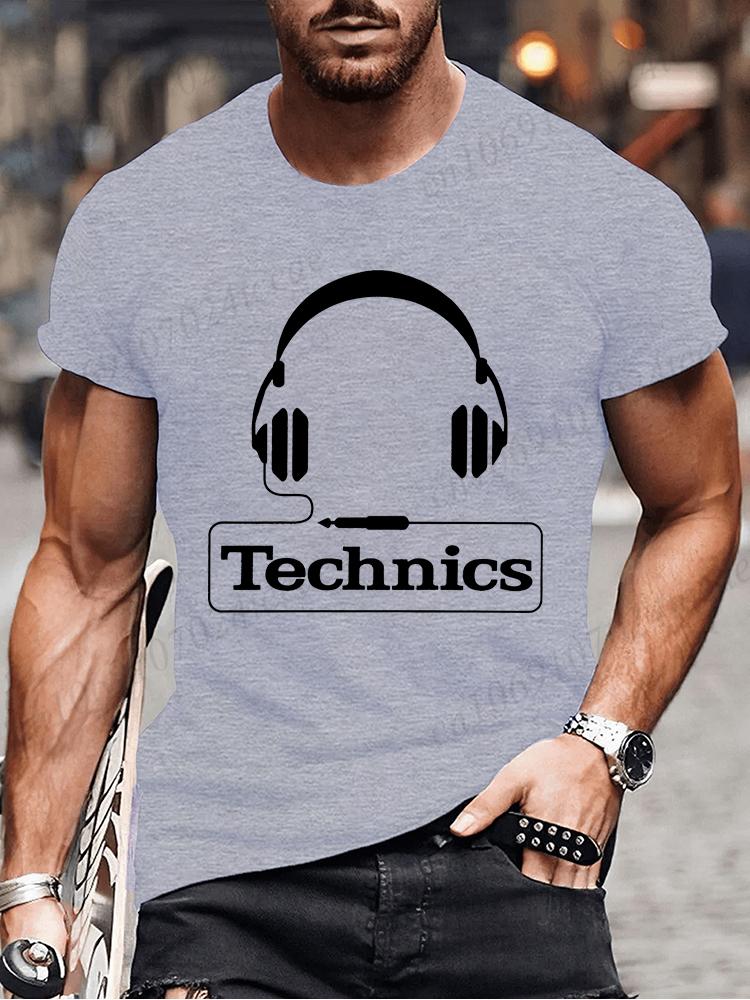 Summer Men's Fashion Tee Clothing Hip Hop Technics Headphone Graphic Tee Shirt Men Casual Streetwear Funny Printed Tops T-shirt
