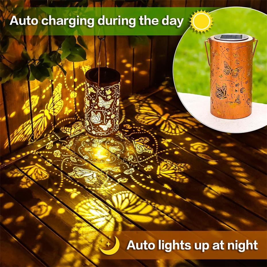 Solar Lanterns Outdoor Waterproof Butterfly Hanging Lights LED Metal Decorative for Garden Yard Patio Lawn Pathway Landscape