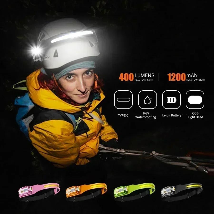 XW005 Induction LED Headlamp Type-C Rechargable Bright Headlight COB Work Light Detachable Flashlight with Tail Magnet UV Light