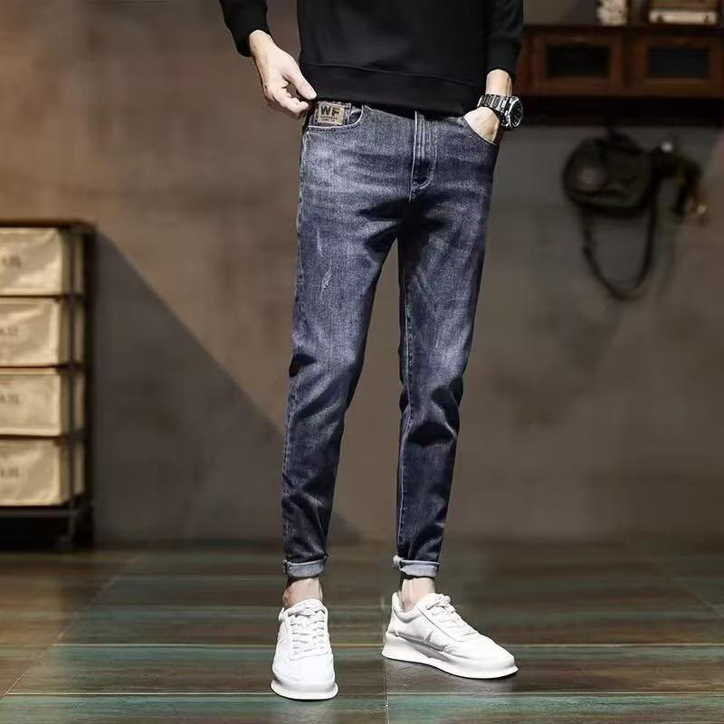 Pánské módní strečové džíny slim fit - Jarní/podzimní trendy ležérní devítibodové kalhoty