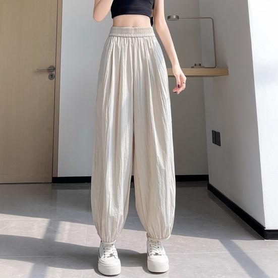 Women Pants Wide Elastic Waistband Anti-Wrinkle Fabric Loose Fit Harem Trousers with Pockets Pure Color Travel Work Pants