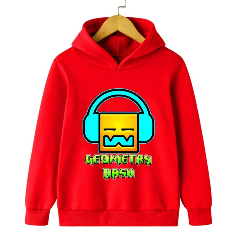 קפוצון Geometry Dash לילדים, שרוול ארוך, סווטשירט, מעילי סתיו לבנות, חולצות מצוירות מצחיקות, סווטשירטים לבנים, ביגוד לילדים