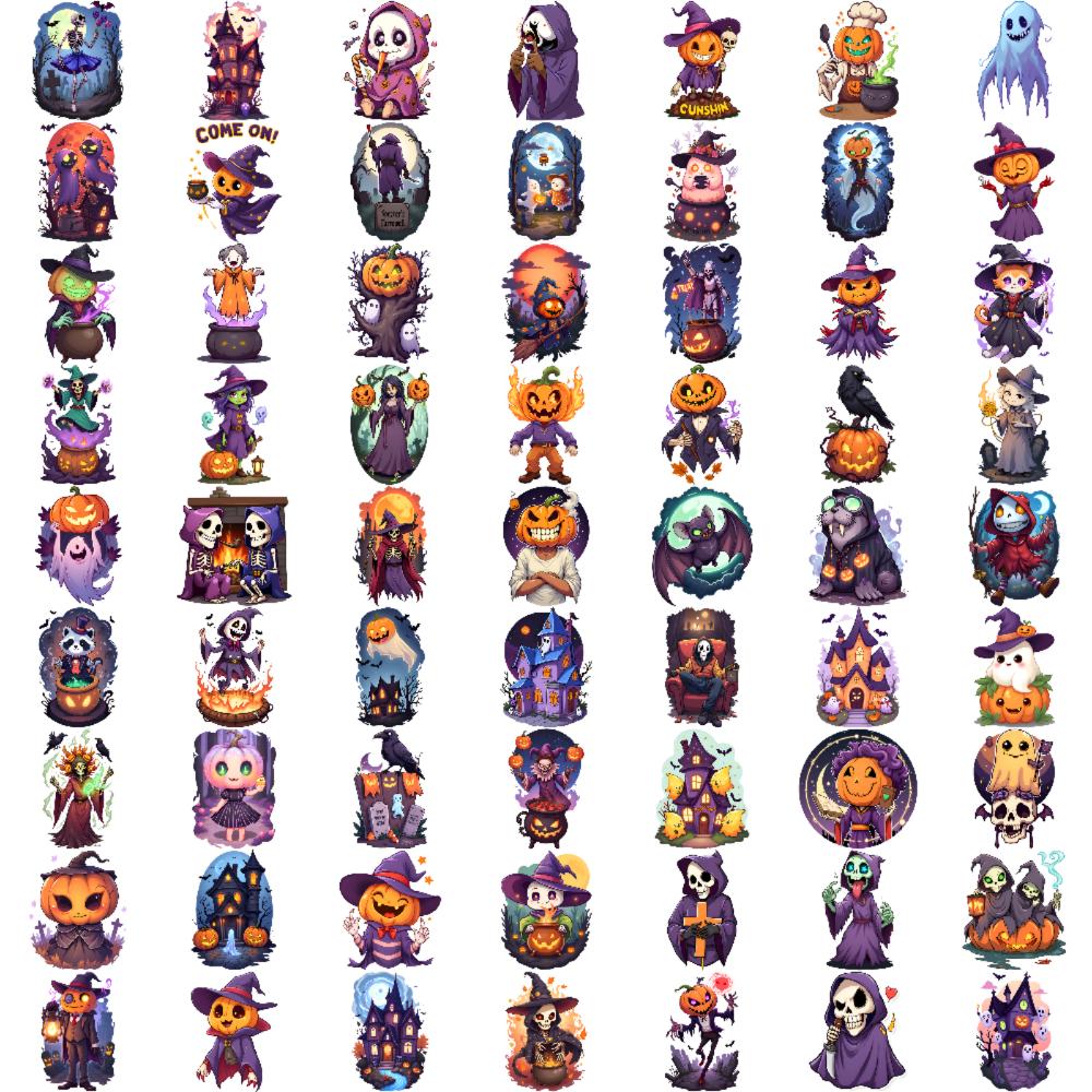 63pcs Temporary Tattoo Pumpkin Heads Temporary Tattoo Stickers Witch Figures Ghost Figures Comic Halloween Characters For Men