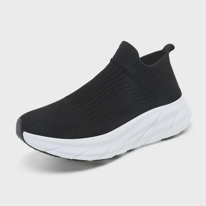 Men's Summer Thick-Soled Breathable Mesh Casual Running Shoes with Flying Woven Socks Design