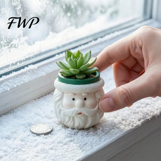 Hand Painted Resin Pot Cute Santa Claus Flowerpot, Decorative Christmas Desktop Flower Planter, Container for Indoor Home Office Window Sill