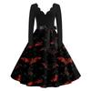 Kvinners uformelle mote Halloween trykt V-hals vintage kjole