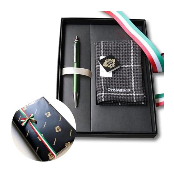 [Gift wrapped] Orobianco Freccia Light Green CT Ballpoint Pen + Hand Towel Gift Set