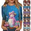 3/4 Sleeve Shirts For Women Print Christmas Tees Blouses Casual Plus Size Basic Tops Pullover