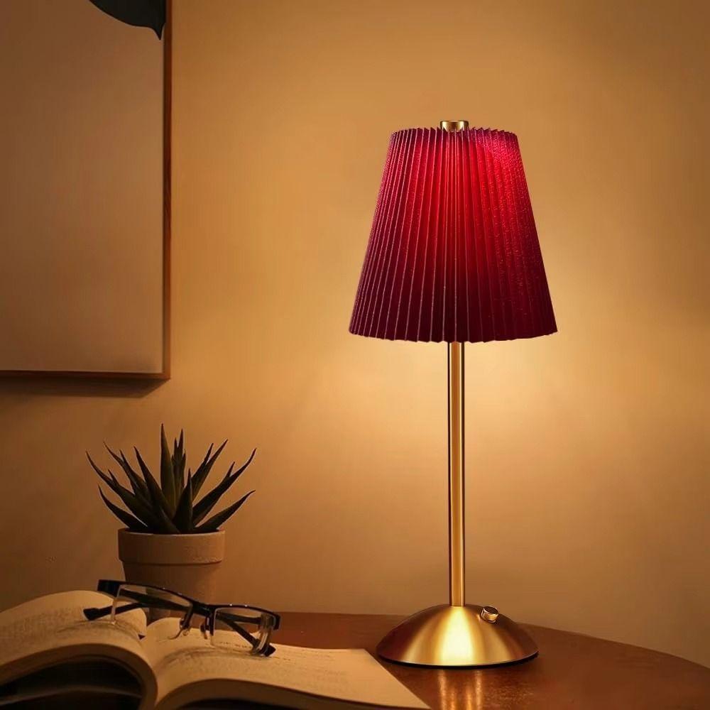 Metal Base Pleated Desk Lamp Pastoral Style Bedside Ambient Light LED Night Light  Bedroom