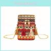 Ethnic Style Colorful Woven Texture Women Chain Cylindrical Bag With Tassel