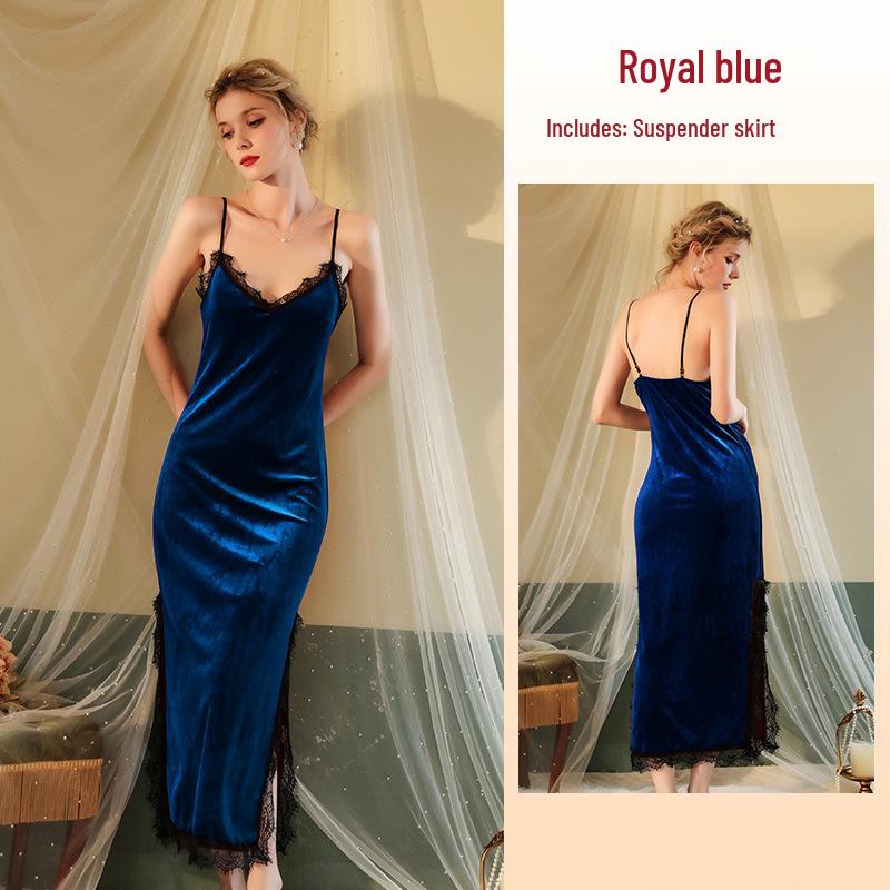 

Fiyun Глубокий V Бархатное Кружево Сексуальная Ночная Сорочка и Пижамный Комплект Large