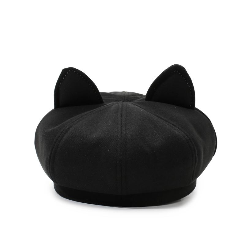 Ladies' Cute Cat Ear Retro Octagonal Beret - Fashionable, Versatile, Face-Flattering Artist Hat