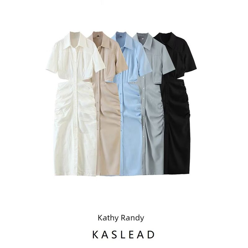 Kaslead New Arrival Women's Clothing Fashion Style Fashion Minimalist Short Sleeve Midriff Outfit Long Dress