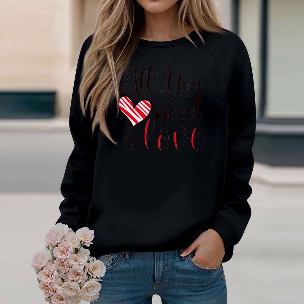 Ladies' Fashion And Leisure Long-sleeved Solid Color Valentine's Day Printed Round Neck Sweater Top