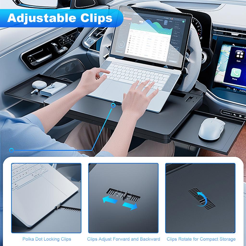 Adjustable Steering Wheel Tray, Foldable Car Laptop Desk With Cup Holder Mount For Food Computer Tablet