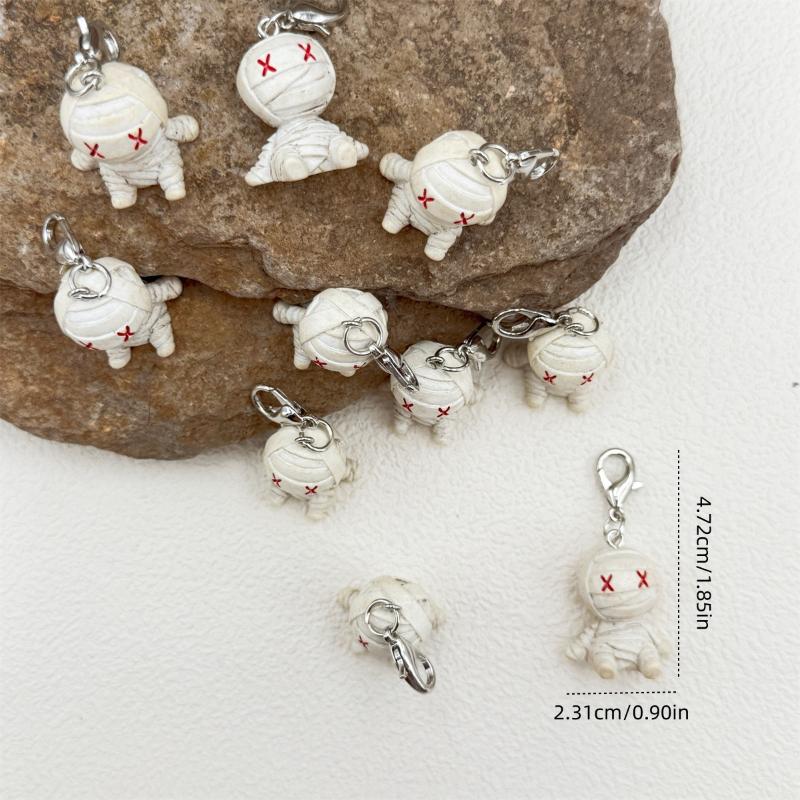 Cute Mini Mummy Figure Charm Pendant Halloween Cartoon Doll Lobster Clasp Diy Jewelry Making Accessories