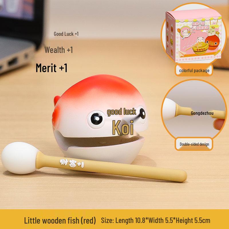 Cartoon Knock Knock Wooden Fish Ornament - Cute Granule Lucky Cat Decoration for Office