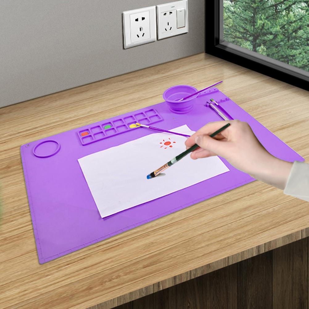 Paint Tray 1 Set Convenient Grooved Design Drawing Pad Fixed Folding Cup Painting Mat Waterproof   Household Supply