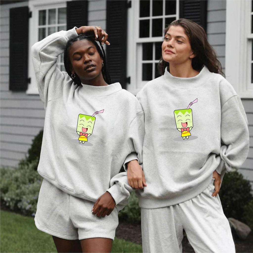 Women's Long Sleeve Versatile Letter Print Sweatshirt, Heavyweight Casual, Mid-High Neck, for Spring and Autumn