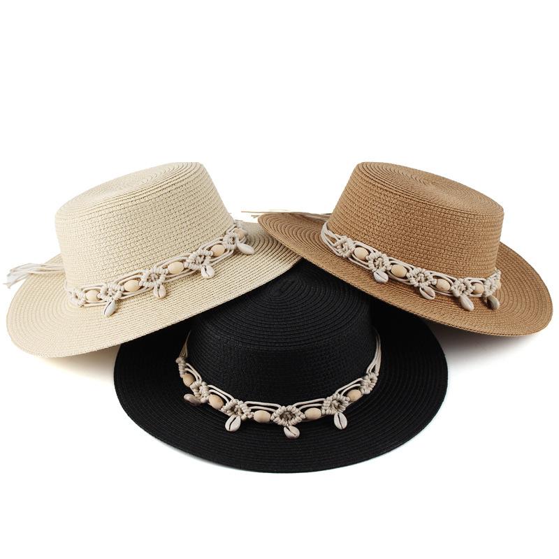 Spring and summer women's fashion shell braided flower belt decorative flat top top hat British lady style small straw hat vacation visor