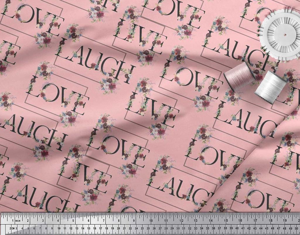 Soimoi Japan Crepe Satin Fabric Floral Love Text Fabric Prints By Metre 42 Inch