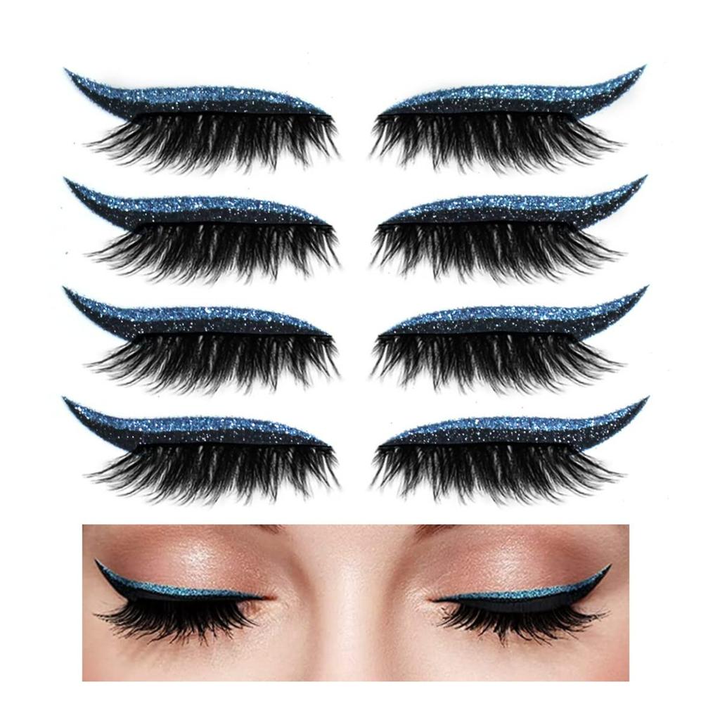 Wiederverwendbare Wimpern & Eyeliner-Sticker - Natürliche & Wasserdichte Make-up-Sticker Sofort für Frauen 4 Paar