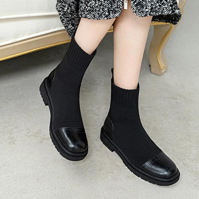 Fashion Autumn Booties Elastic Ankle Boots for Women Flat Footwear Spring 2024 Comfortable and Elegant Trend On Offer Woman Short Shoes