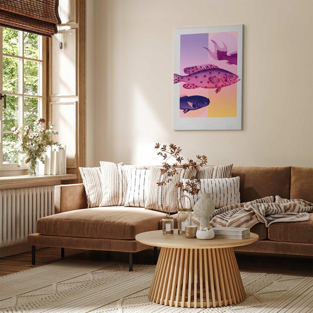 Bild - Fische in Pastelltönen - Stilisierte Fische vor dem Hintergrund von Farbverläufen / Fantasievolle Fische - Künstlerische Fischillustration auf farbigem Hintergrund