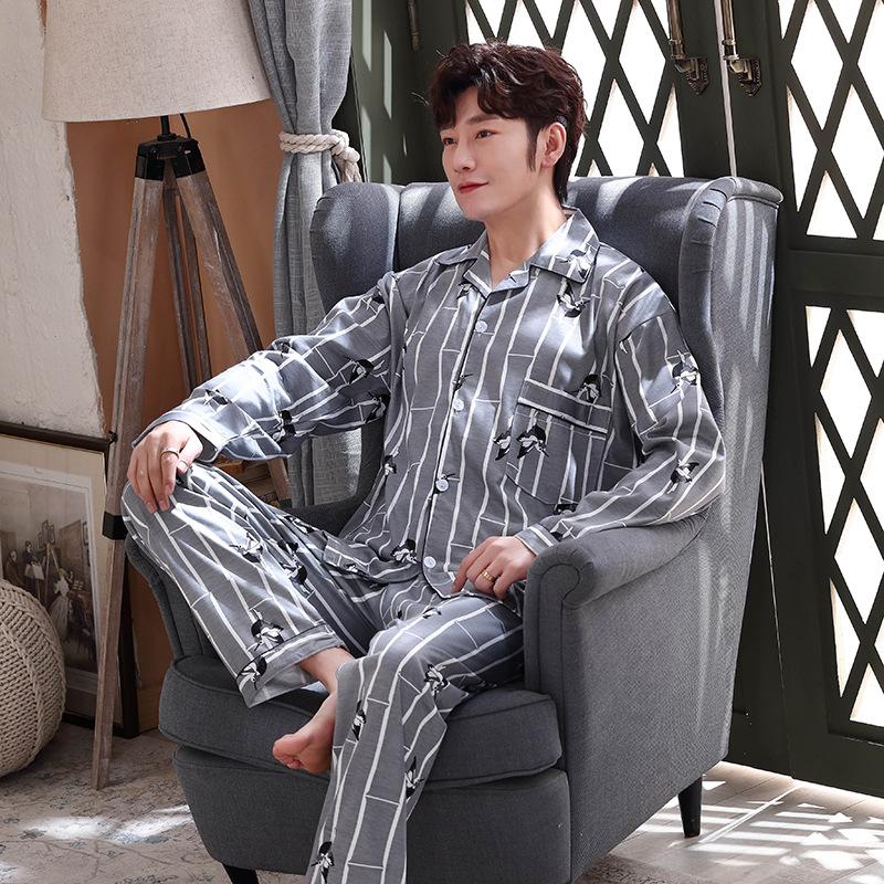 Ensemble pyjama 2 pièces pour hommes, chemise à manches longues et pantalon, vêtements de maison, vêtements de nuit, printemps-automne