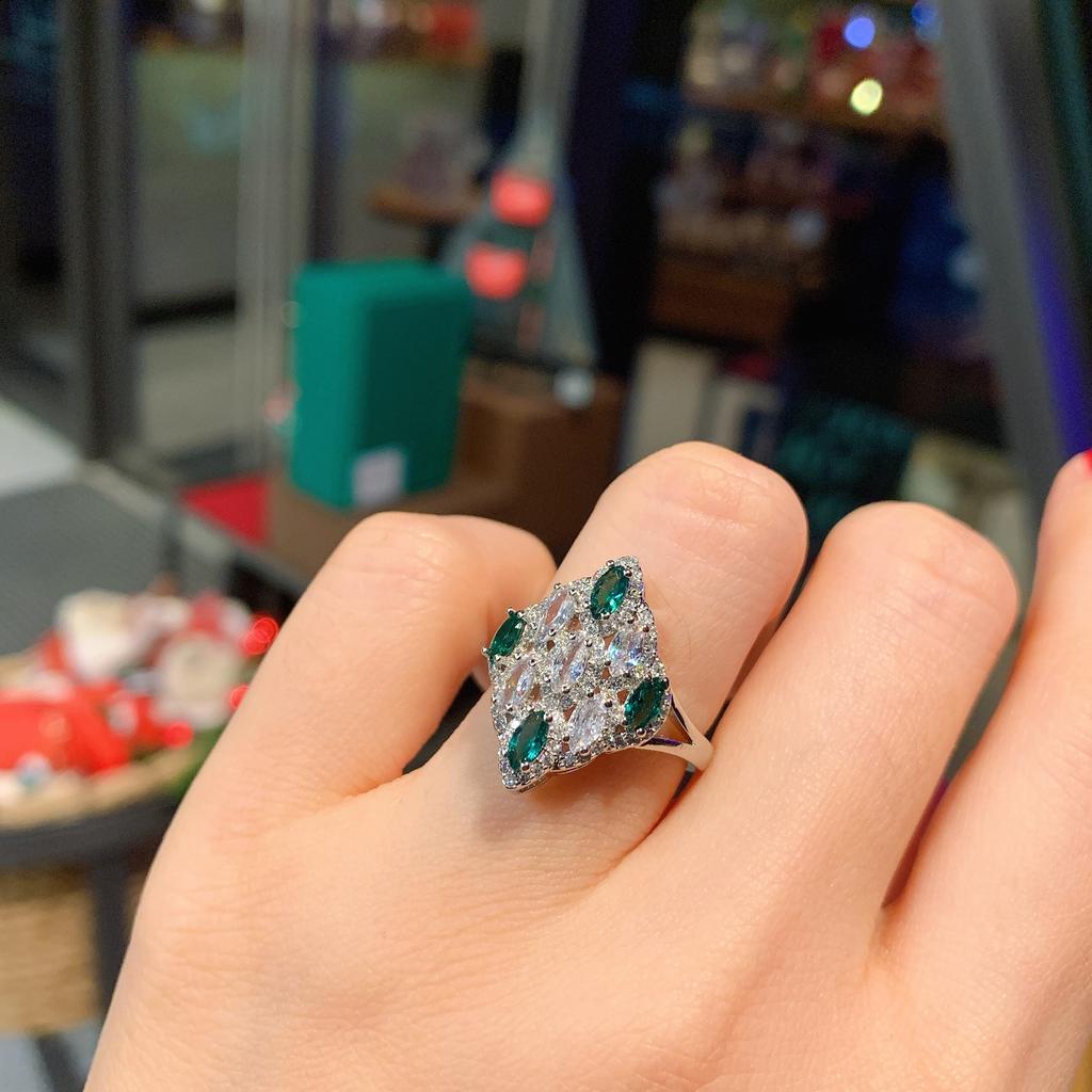 High Carbon Three Piece Set Tiktok Live Broadcast Color Zirconium Matching Fashion Earrings Pendant Ring Emerald Zircon Necklace