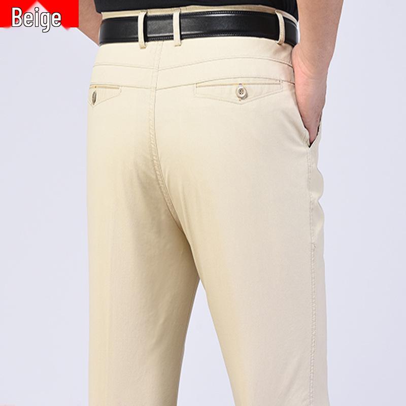 Pantalones de Algodón Rectos Sueltos de Cintura Alta para Hombre de Verano para Personas de Mediana Edad y Mayores
