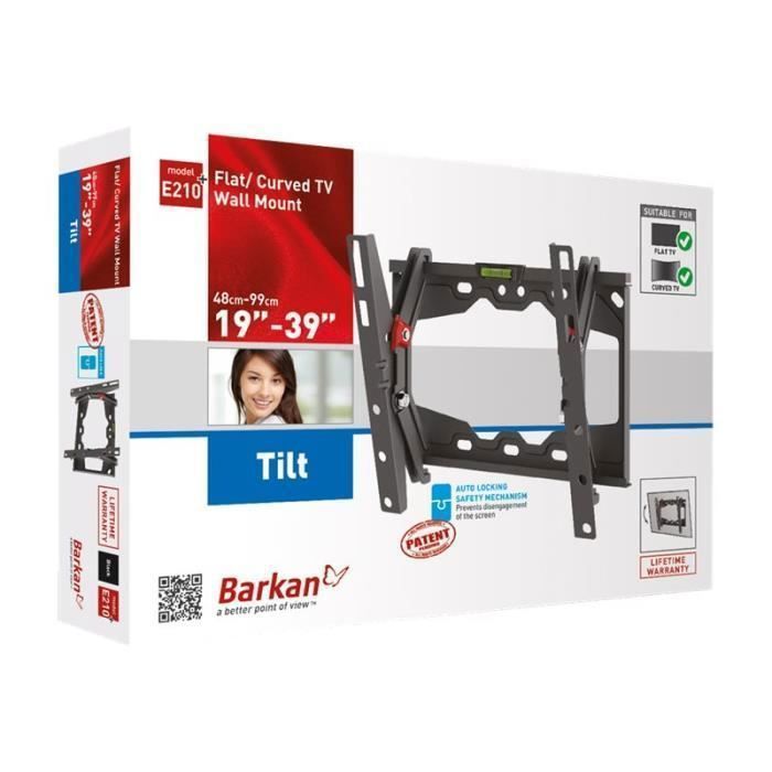 Montage mural tv lcd incurvée - barkan - e210+ - noir métallisé - taille 19"-39" - fixe
