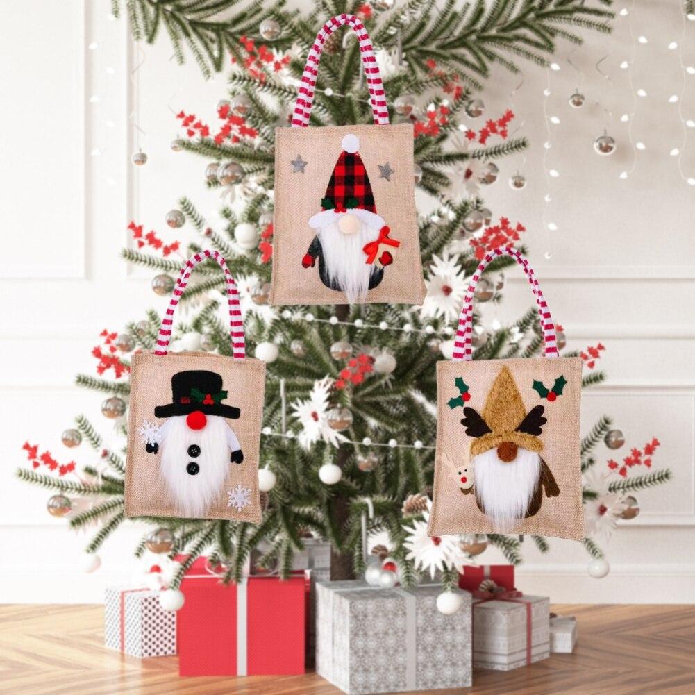 1Pcs Linen Christmas Gift Bag Christmas Candy Cookie Packaging Bag Boxes New Year Party For Snack Present Box Packing Xmas Bags