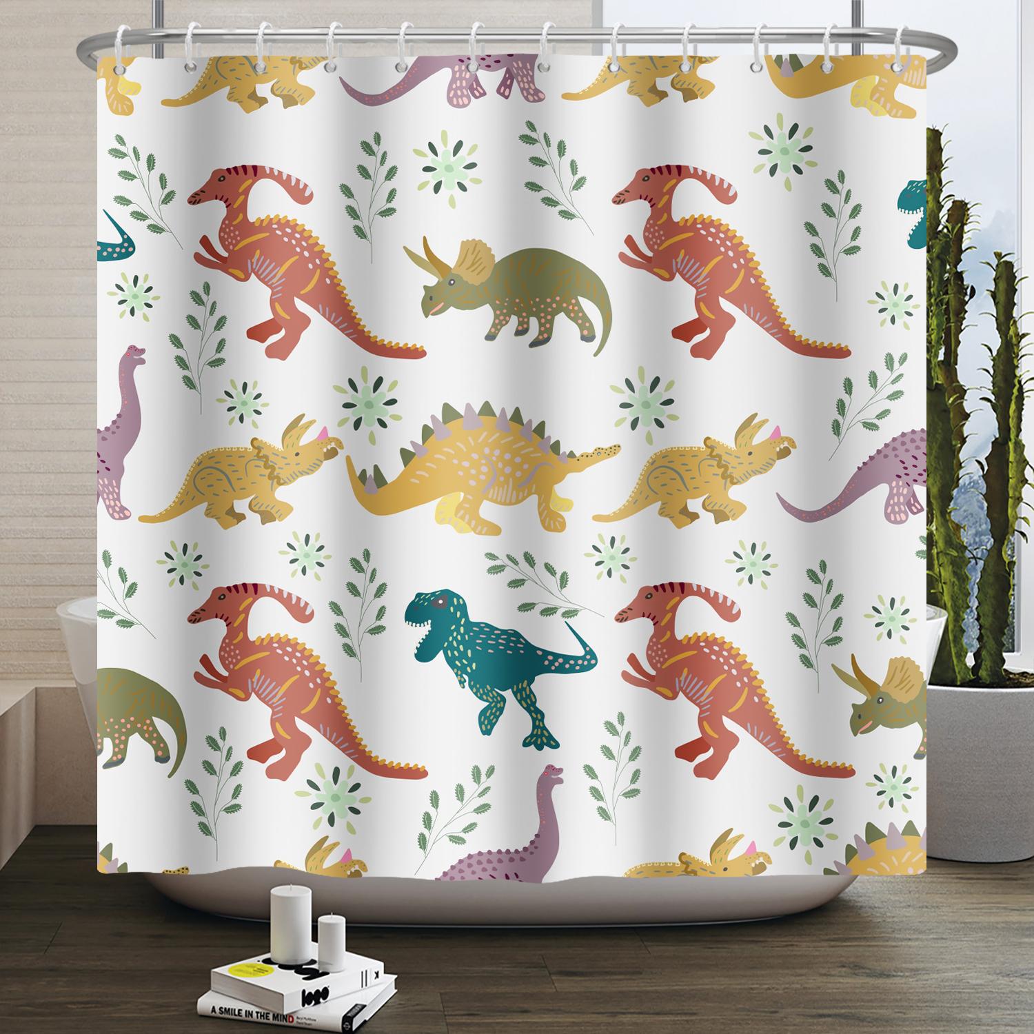 

Funny Dinosaur Shower Curtain for Bathroom Cute Animal Cool Dinosaur Children Bathroom Curtain Waterproof Bath Curtain Decor W90xH180cm