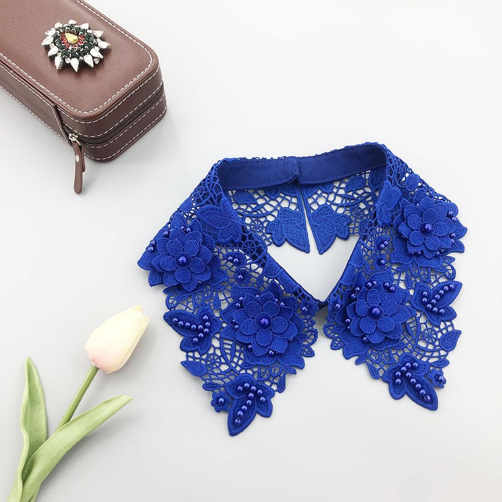Fashion Multi-Color Hollow Out Lace Beaded Detachable Faux Collar Elegant Knitted Polyester Neck Accessory for Sweaters Shirt