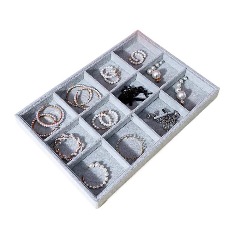 Large Capacity Velvet Jewelry Tray Wooden Rings Earrings Plate Jewelry Storage Box  Jewelry Seller