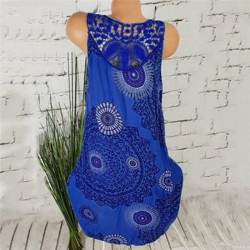 Women's Boho Sundress Midi Length Summer Evening Cocktail Party Beach Dress Size S To 5xl With Elegant Lace Hollow Design