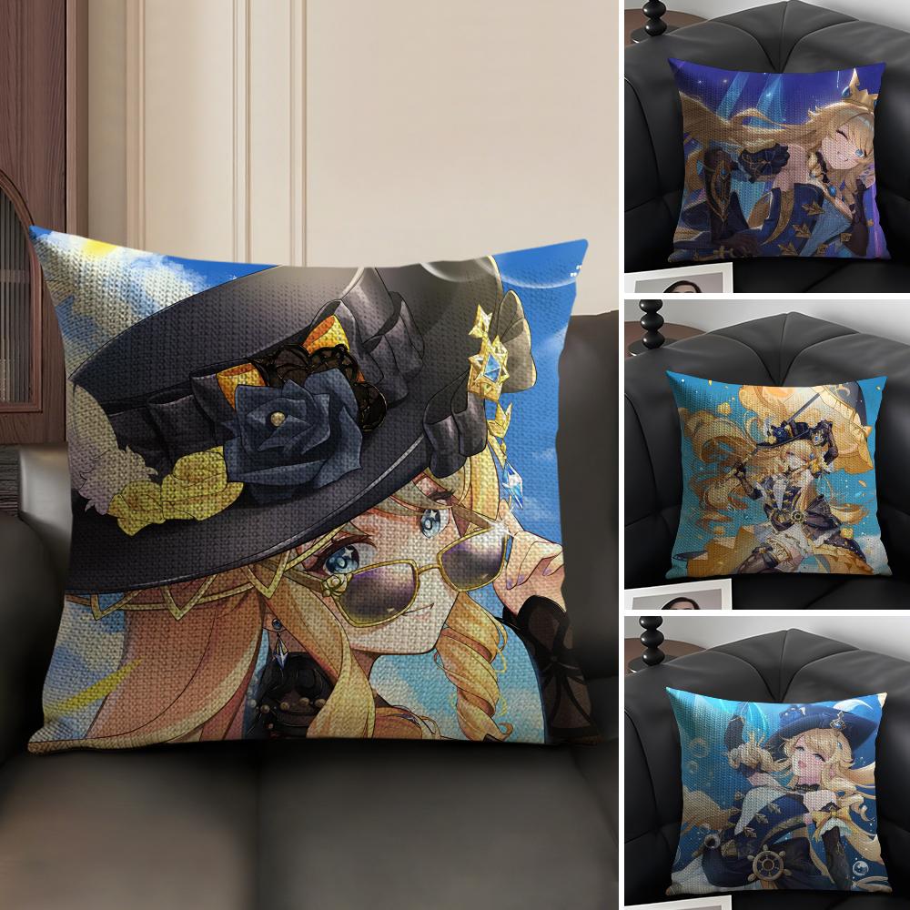NNavia GenshinN Anime Cushion Cover Natural Linen Organic Fabric DoubleSided Printing Sofa Home Decor Gift Pillow Case