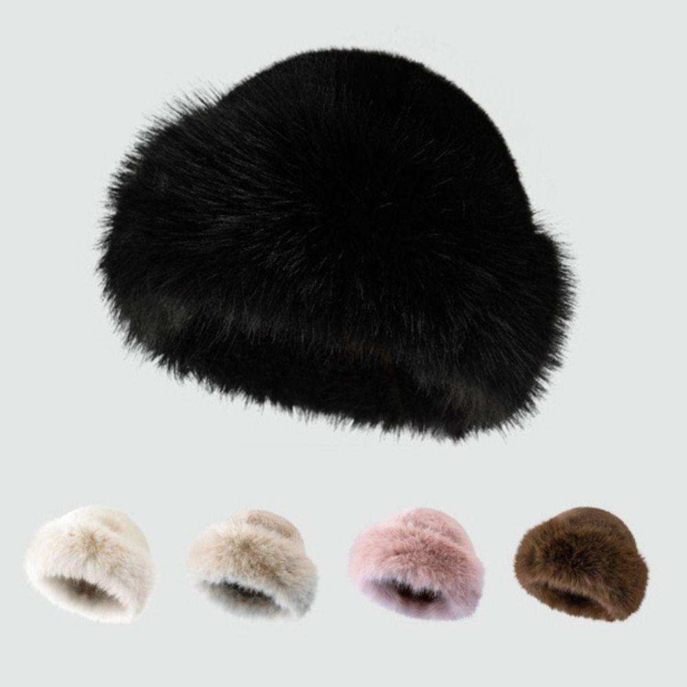 Soft Plush Bucket Hat Faux Fur Panama Cap Cold Proof Winter Hat  for Women Girl