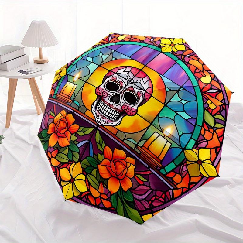 Day of the Dead Stained Window DecalUmbrella, Portable 3-Fold Compact Umbrella for Men & Women Gift
