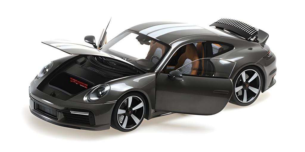 Minichamps Scale Porsche 911 Sport Classic 2022 Gray Metallic with Stripes 1/18 (992)
