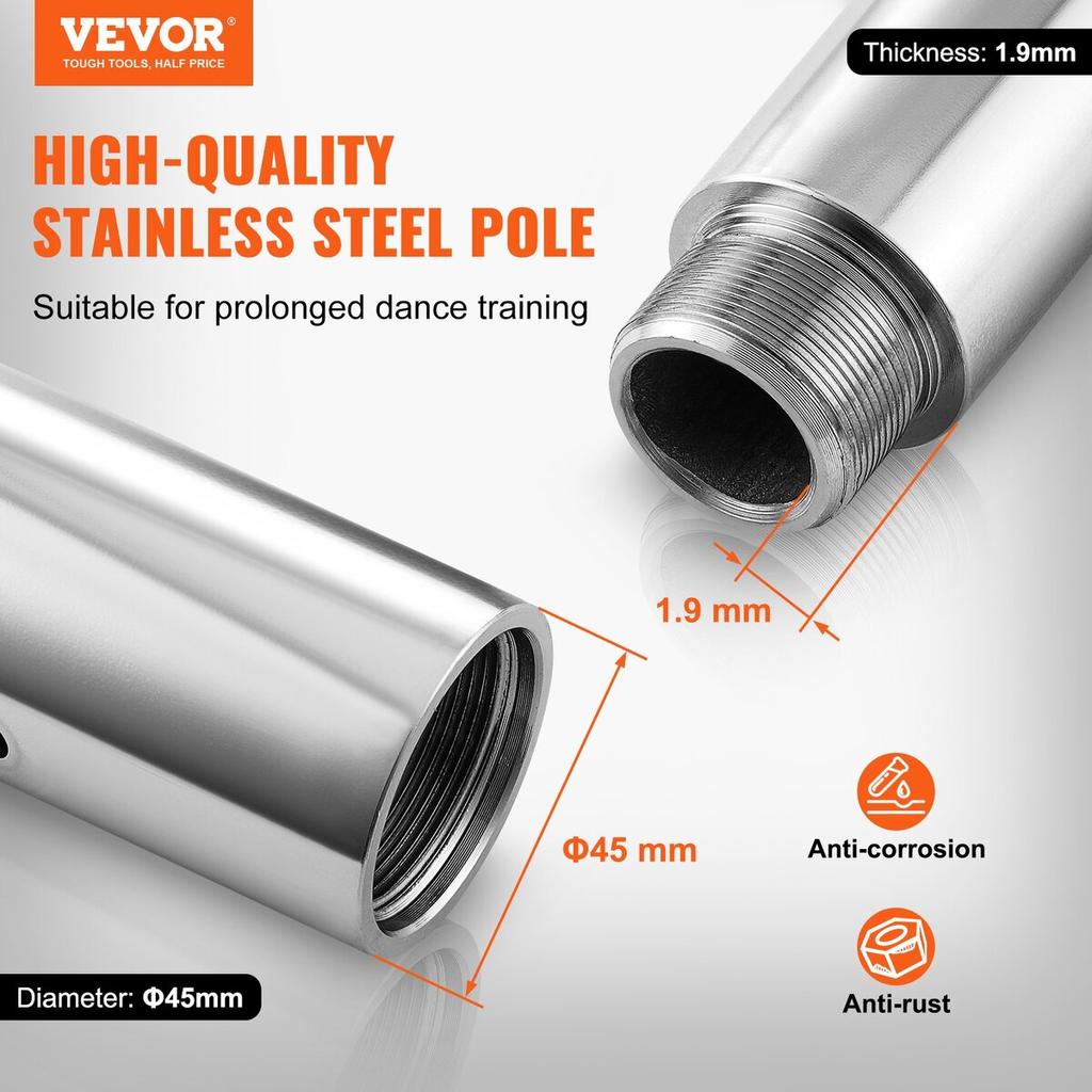 Professional Dancing Pole, Spinning Static Dancing Pole Kit, Portable Removable Pole, 45mm Heavy-Duty Stainless Steel Pole, Height Adjustable Fitness