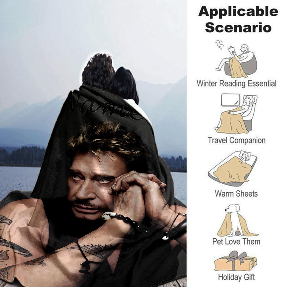 Customiz Name Personality Johnny Hallyday Blanket Soft &Warm Sofa Office Bed Travel Lunch Break Blanket, Gift Suitable All Seasons
