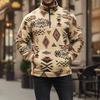 Męska bluza zimowa casual z półzamkiem, luźna, pogrubiona, z wzorem