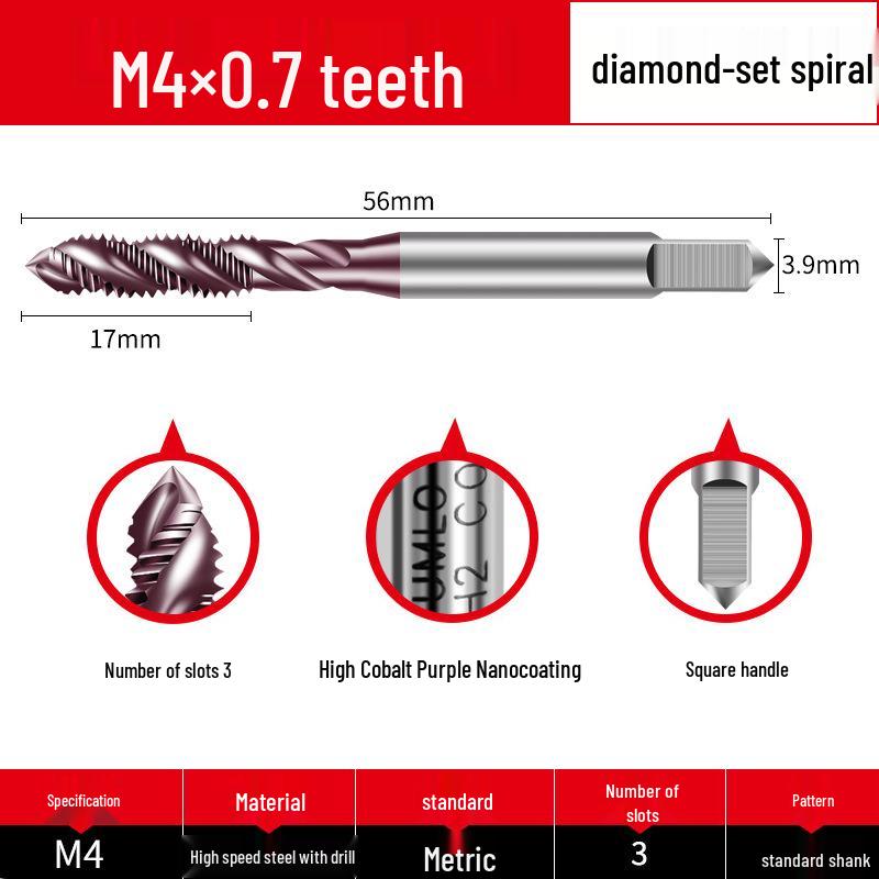 Nano-Coated Spiral Point Cobalt Tap for Stainless Steel, Sizes M3-M12