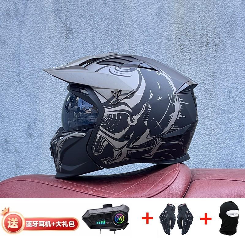 Full Face Motorcycle Helmet With Detachable Bluetooth Module ABS Shell Unisex All Season Retro Style