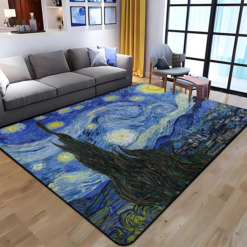 Starry Sky Carpet Van Gogh Art Painting Bathroom Rugs Non-slip Bedroom Mats Welcome Mat Floor Decorative Carpet for Living Room