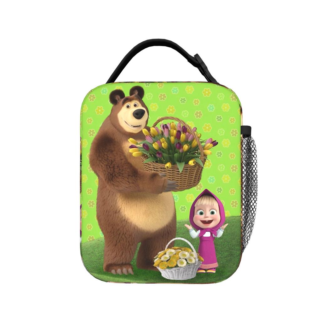 Charming Comic M-Masha Plus Bear Heat-keeping Meal Tote High Capacity Lunch Container Thermal Bag Tote Lunch Box Beach Open-air
